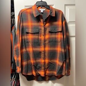 Old Navy Orange and Black Plaid Button Down Shirt